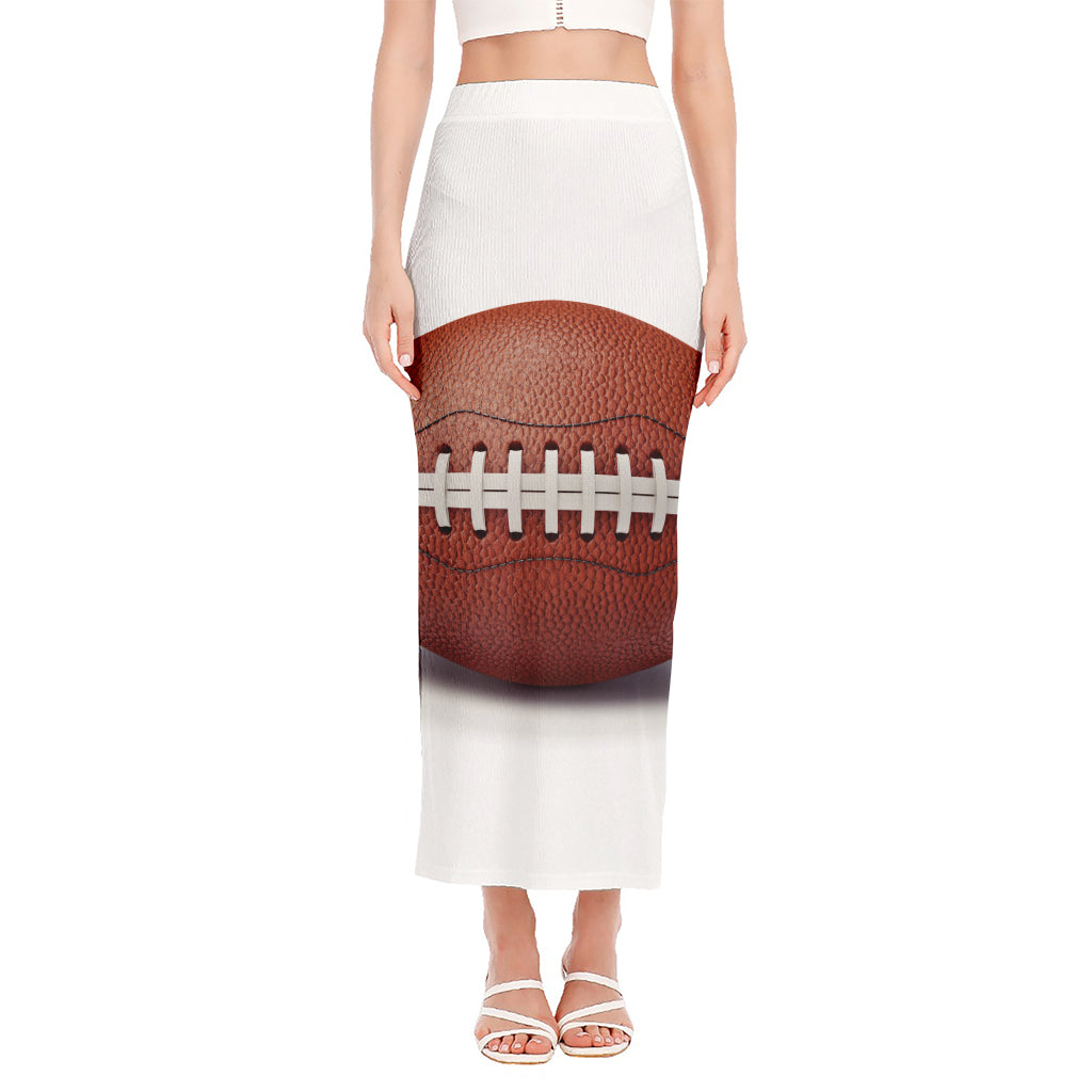 American Football Ball Print Side Slit Maxi Skirt
