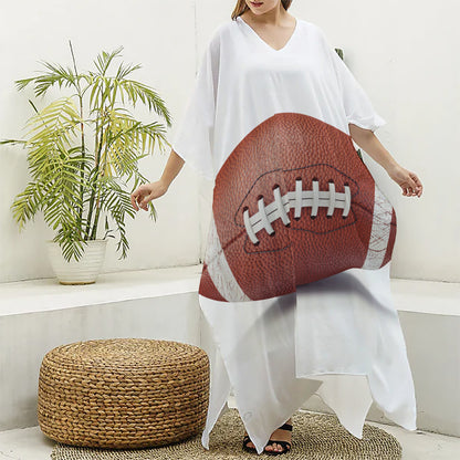 American Football Ball Print Silk V-Neck Kaftan Dress