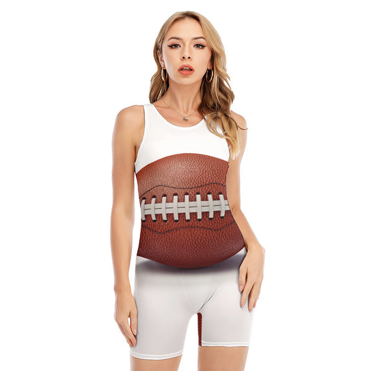 American Football Ball Print Sleeveless One Piece Swimsuit