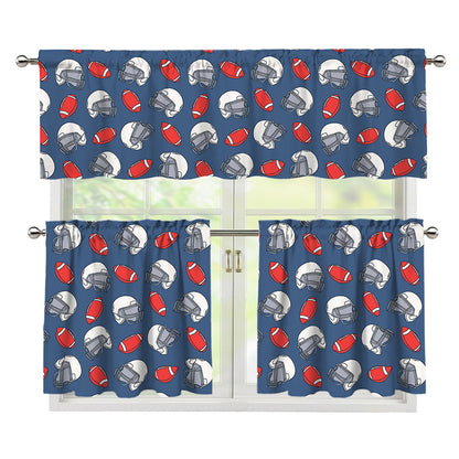 American Football Pattern Print 3 Piece Kitchen Curtains