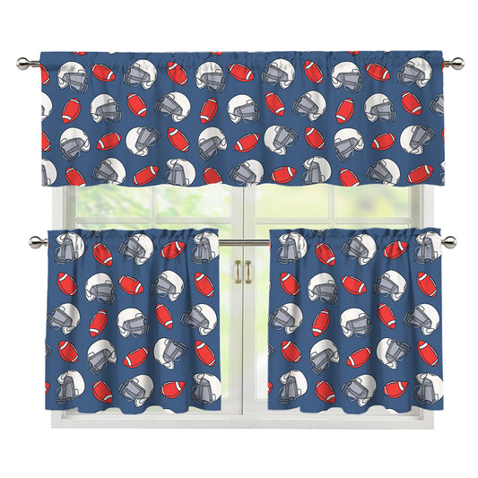 American Football Pattern Print 3 Piece Kitchen Curtains