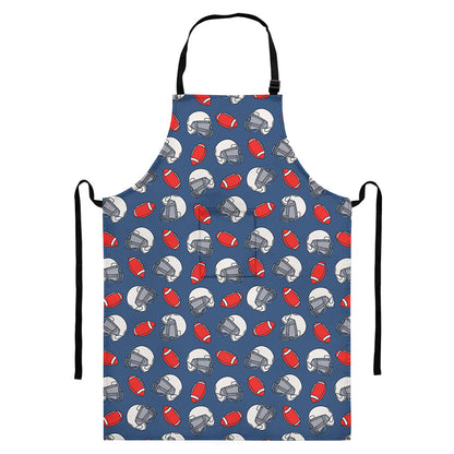 American Football Pattern Print Bib Apron With Pocket