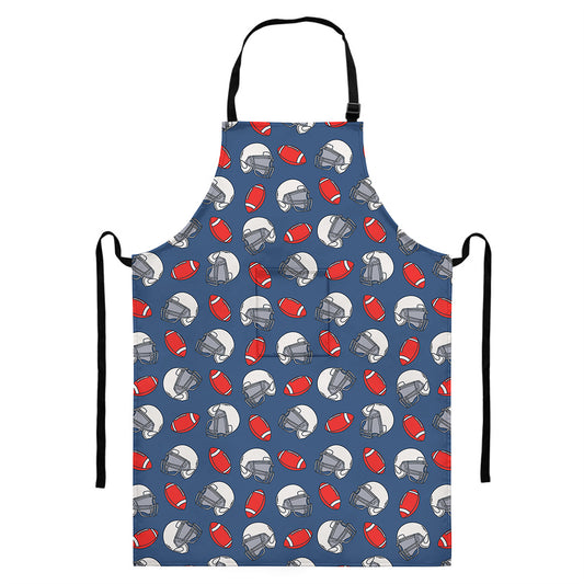 American Football Pattern Print Bib Apron With Pocket