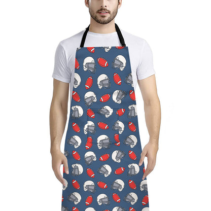 American Football Pattern Print Bib Apron With Pocket