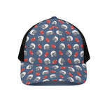 American Football Pattern Print Black Mesh Trucker Cap