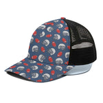 American Football Pattern Print Black Mesh Trucker Cap