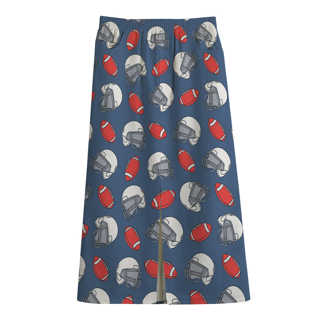 American Football Pattern Print Cotton Front Slit Maxi Skirt