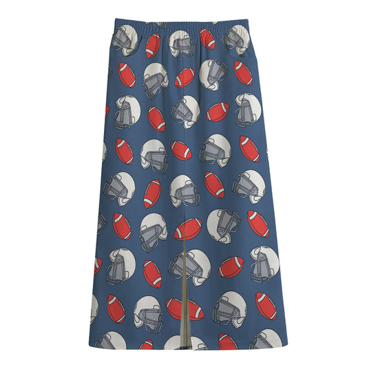 American Football Pattern Print Cotton Front Slit Maxi Skirt
