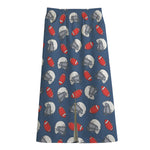American Football Pattern Print Cotton Front Slit Maxi Skirt