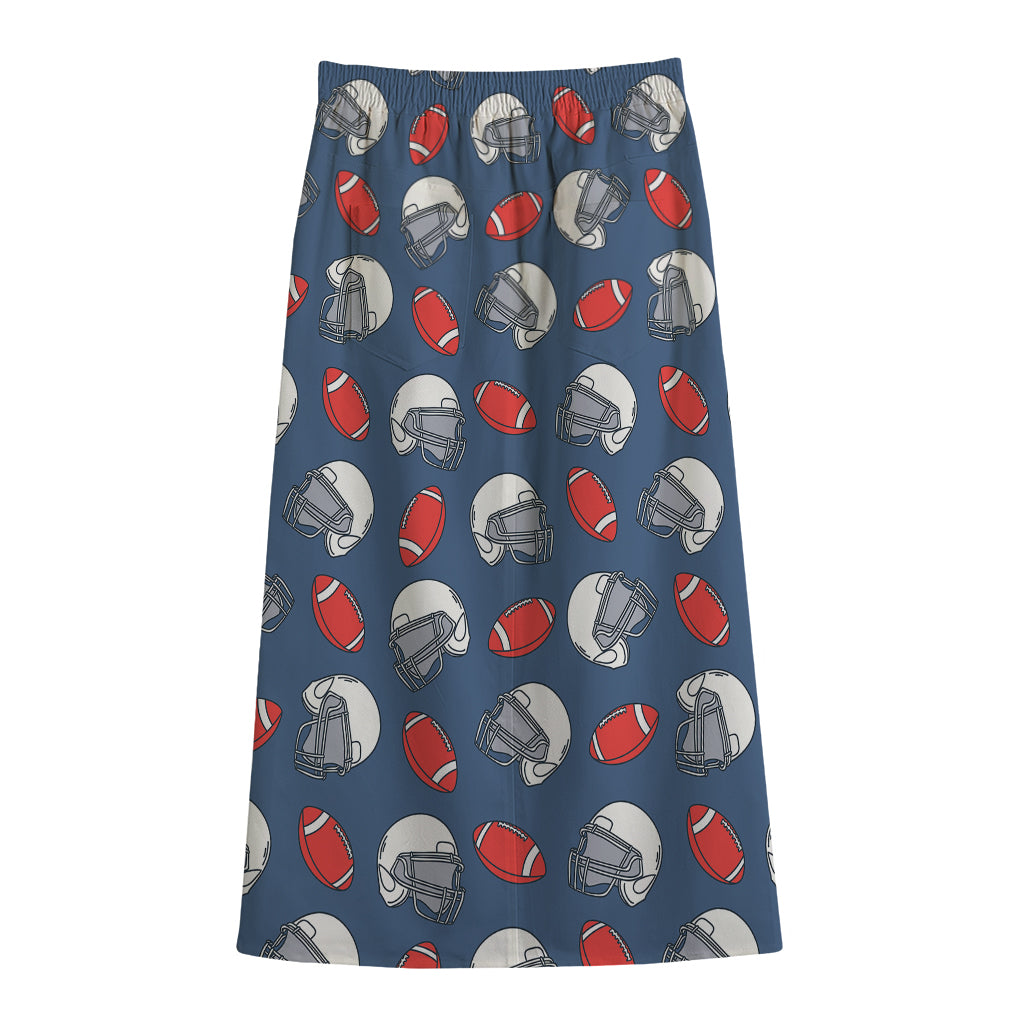 American Football Pattern Print Cotton Front Slit Maxi Skirt