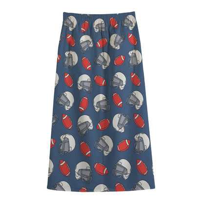 American Football Pattern Print Cotton Front Slit Maxi Skirt