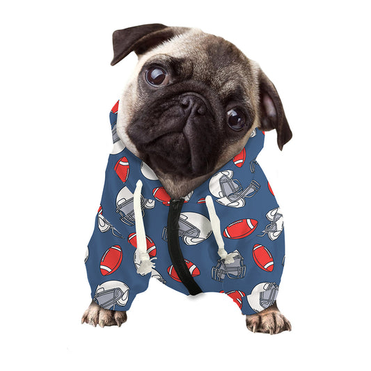 American Football Pattern Print Dog Zip Up Hoodie