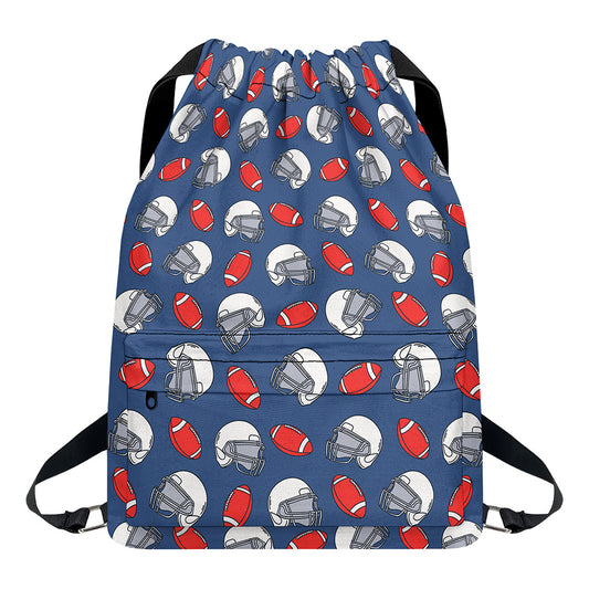 American Football Pattern Print Drawstring Backpack