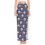 American Football Pattern Print High Slit Maxi Skirt