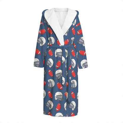 American Football Pattern Print Hooded Bathrobe
