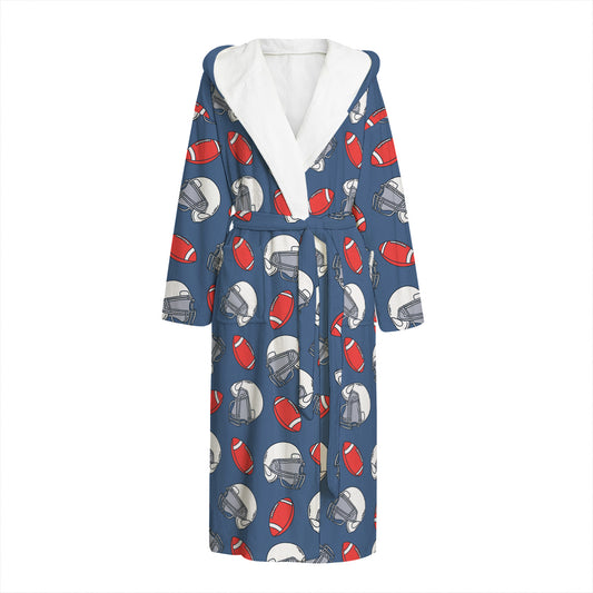 American Football Pattern Print Hooded Bathrobe