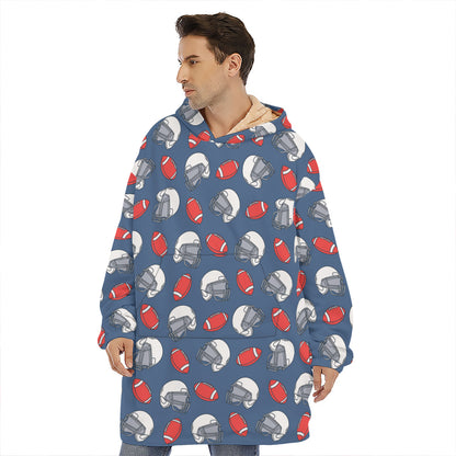 American Football Pattern Print Hoodie Blanket
