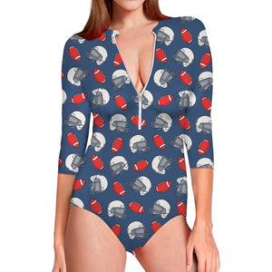 American Football Pattern Print Long Sleeve Swimsuit