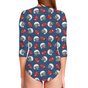 American Football Pattern Print Long Sleeve Swimsuit