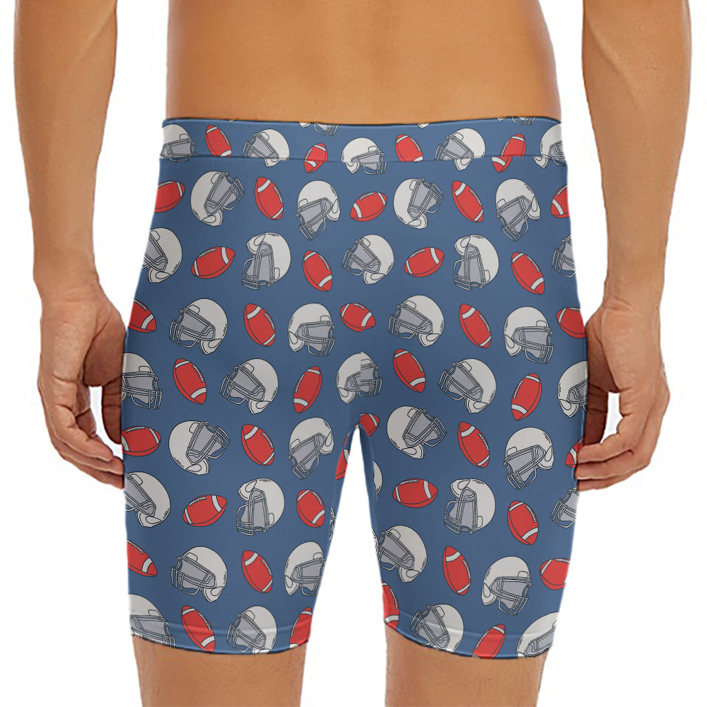 American Football Pattern Print Men's Long Boxer Briefs