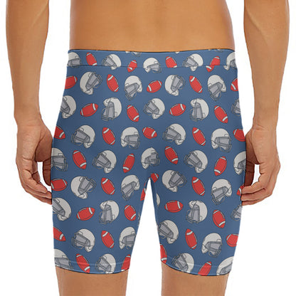 American Football Pattern Print Men's Long Boxer Briefs