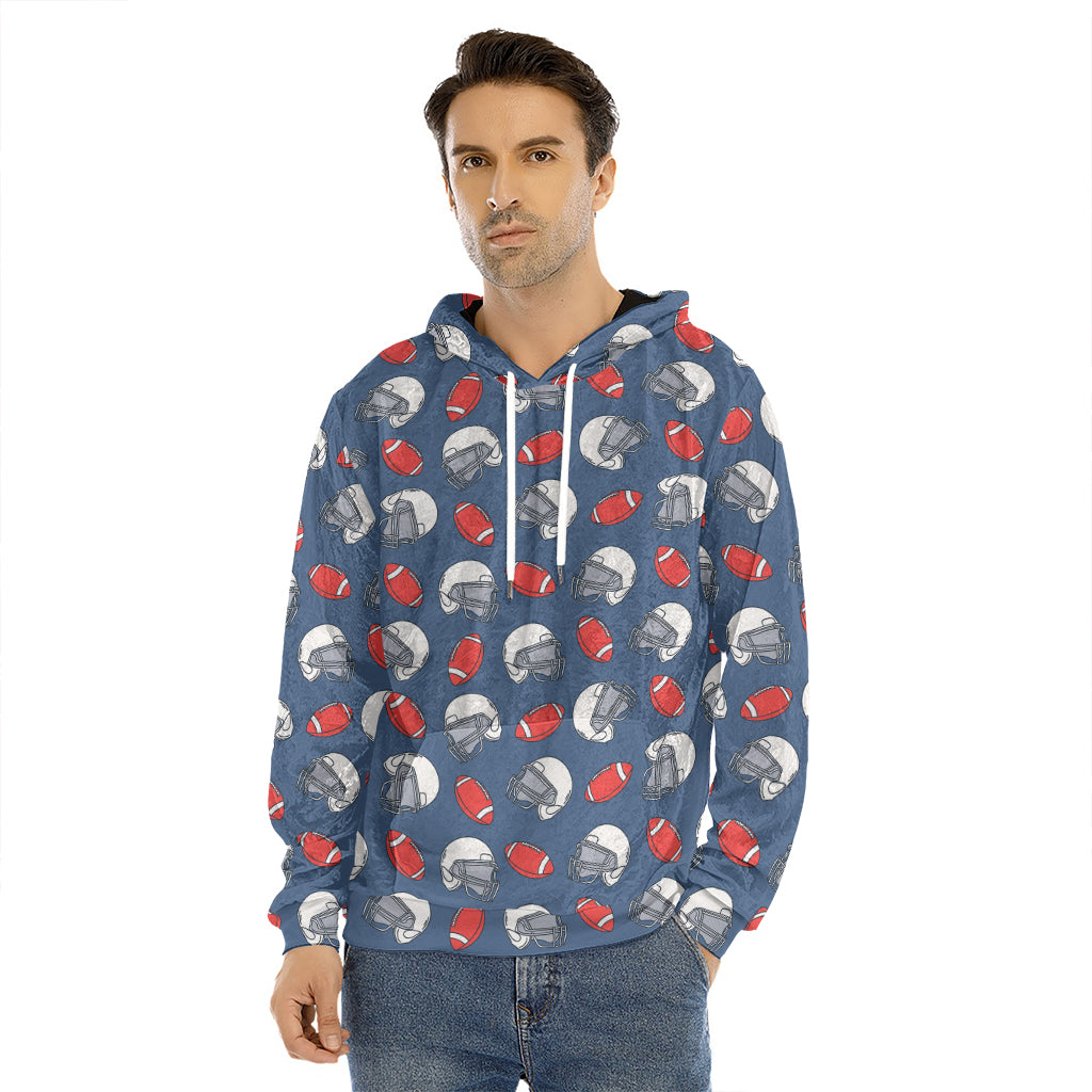 American Football Pattern Print Men's Velvet Pullover Hoodie