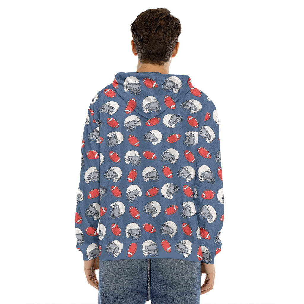 American Football Pattern Print Men's Velvet Pullover Hoodie