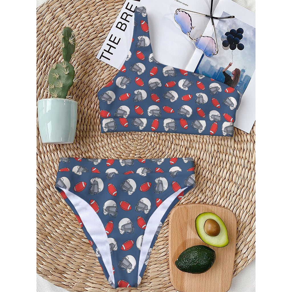 American Football Pattern Print One Shoulder Bikini Top