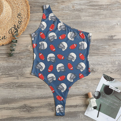 American Football Pattern Print One Shoulder Bodysuit