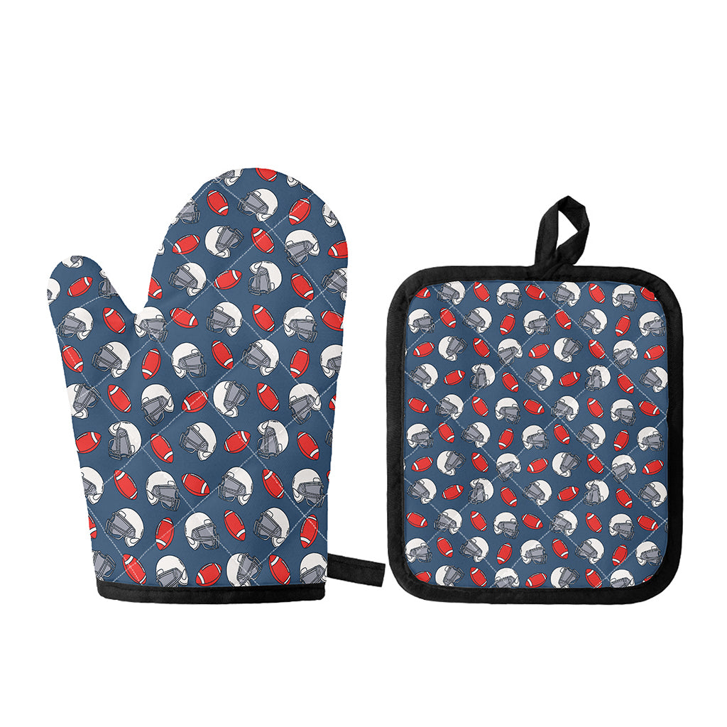 American Football Pattern Print Oven Mitt And Pot Holder Set