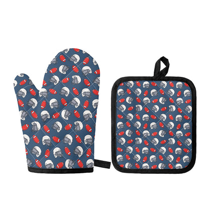 American Football Pattern Print Oven Mitt And Pot Holder Set