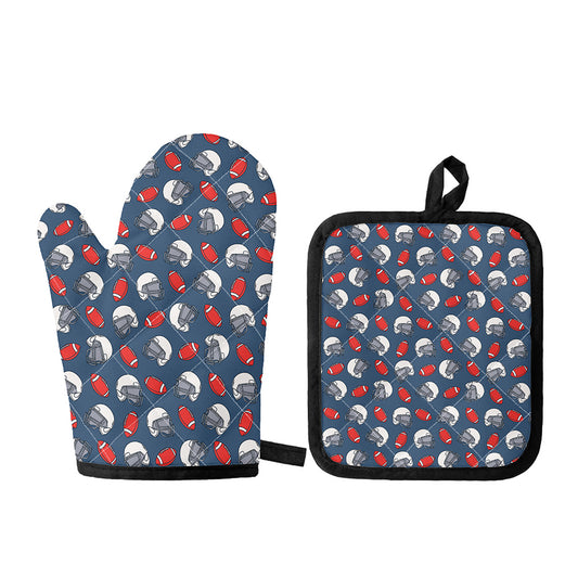 American Football Pattern Print Oven Mitt And Pot Holder Set