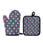 American Football Pattern Print Oven Mitt And Pot Holder Set