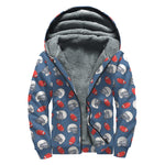 American Football Pattern Print Sherpa Lined Zip Up Hoodie