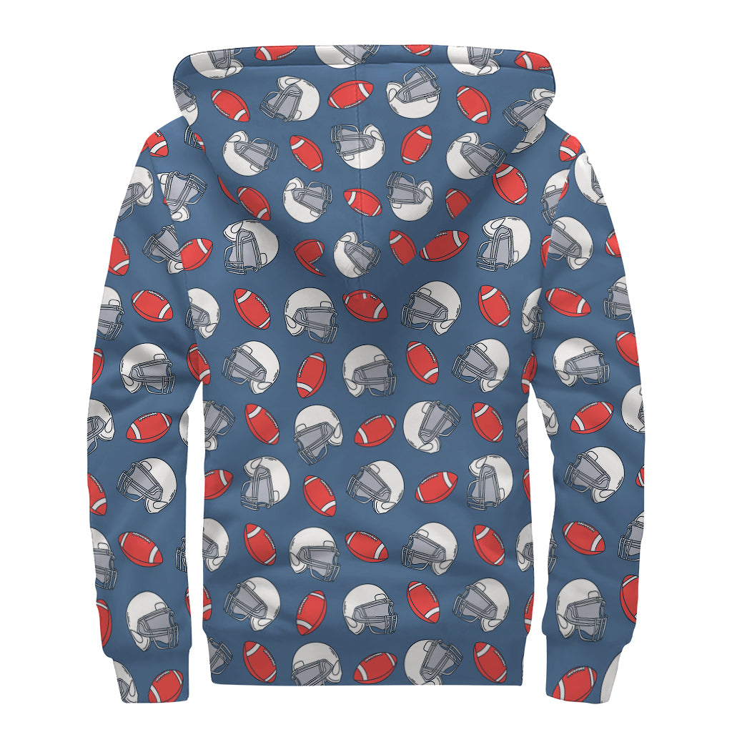 American Football Pattern Print Sherpa Lined Zip Up Hoodie