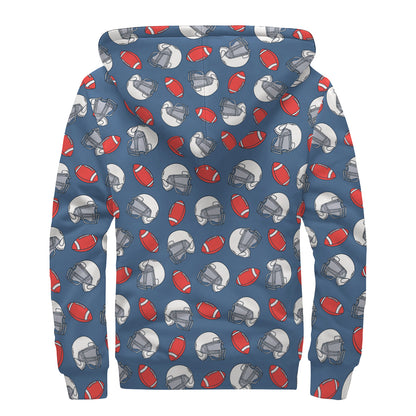American Football Pattern Print Sherpa Lined Zip Up Hoodie
