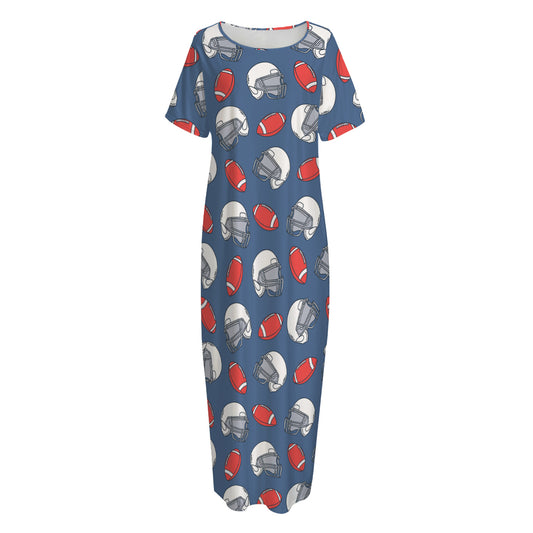 American Football Pattern Print Short Sleeve Long Nightdress