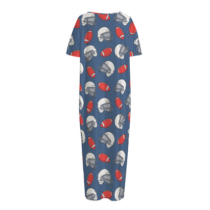 American Football Pattern Print Short Sleeve Long Nightdress