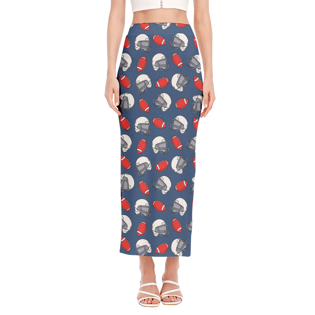 American Football Pattern Print Side Slit Maxi Skirt