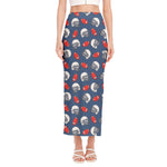 American Football Pattern Print Side Slit Maxi Skirt