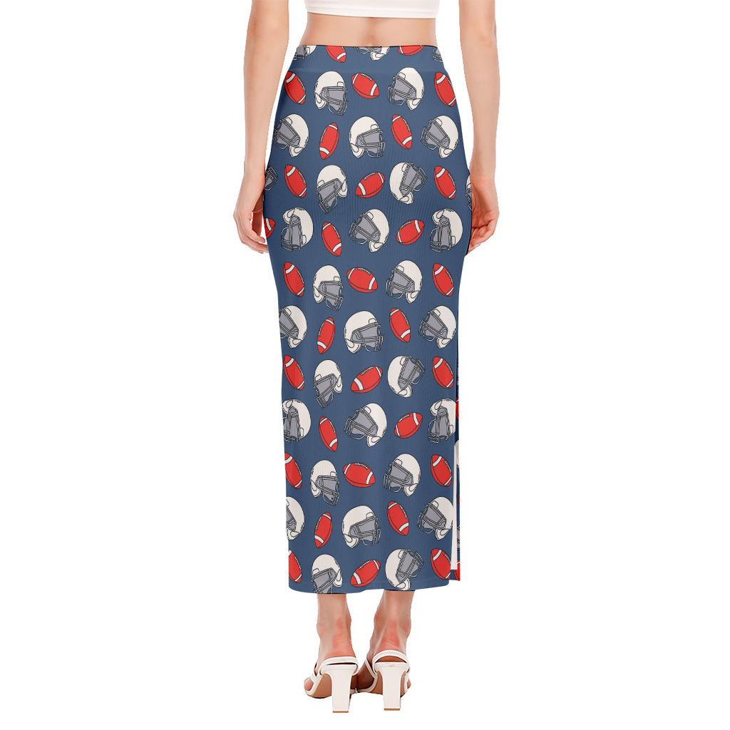 American Football Pattern Print Side Slit Maxi Skirt