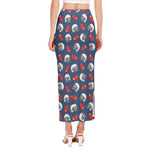 American Football Pattern Print Side Slit Maxi Skirt