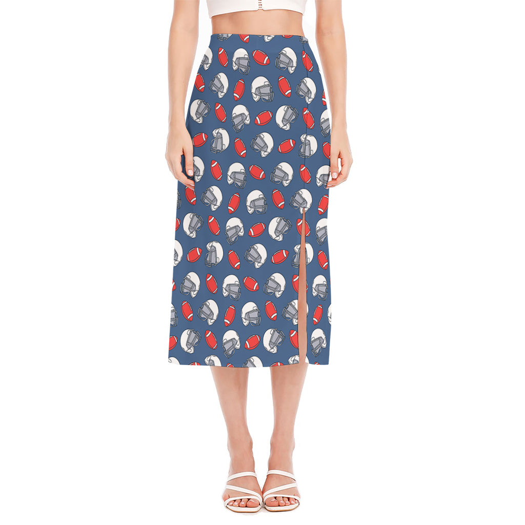 American Football Pattern Print Side Slit Midi Skirt