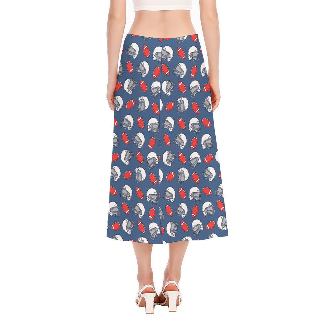 American Football Pattern Print Side Slit Midi Skirt