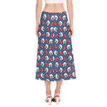 American Football Pattern Print Side Slit Midi Skirt