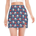 American Football Pattern Print Side Slit Mini Skirt