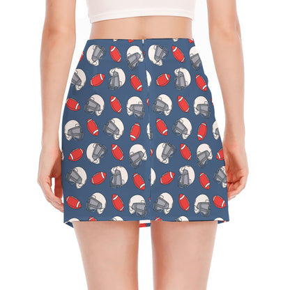 American Football Pattern Print Side Slit Mini Skirt