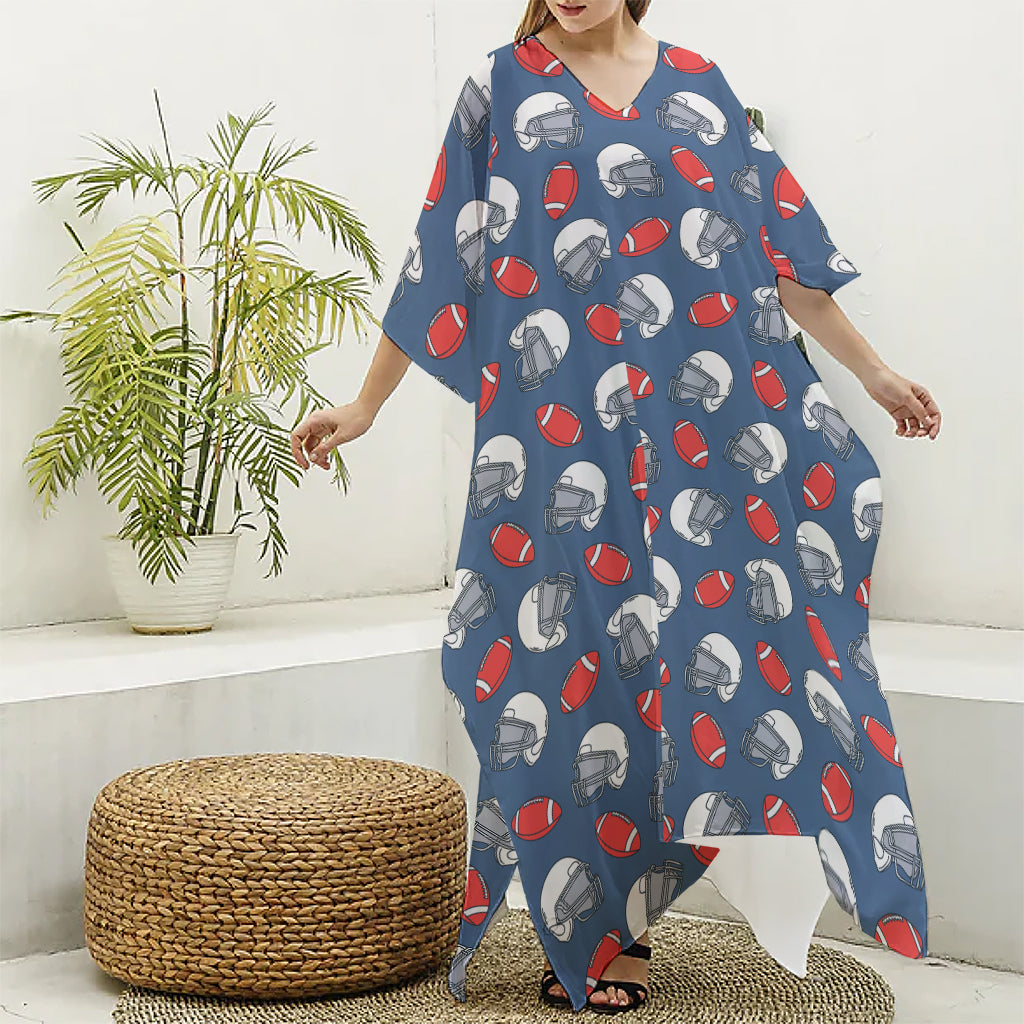 American Football Pattern Print Silk V-Neck Kaftan Dress