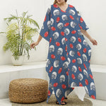 American Football Pattern Print Silk V-Neck Kaftan Dress