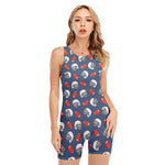 American Football Pattern Print Sleeveless One Piece Swimsuit